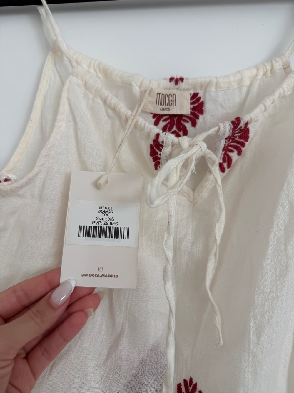 White Embroidered Cotton Camisole